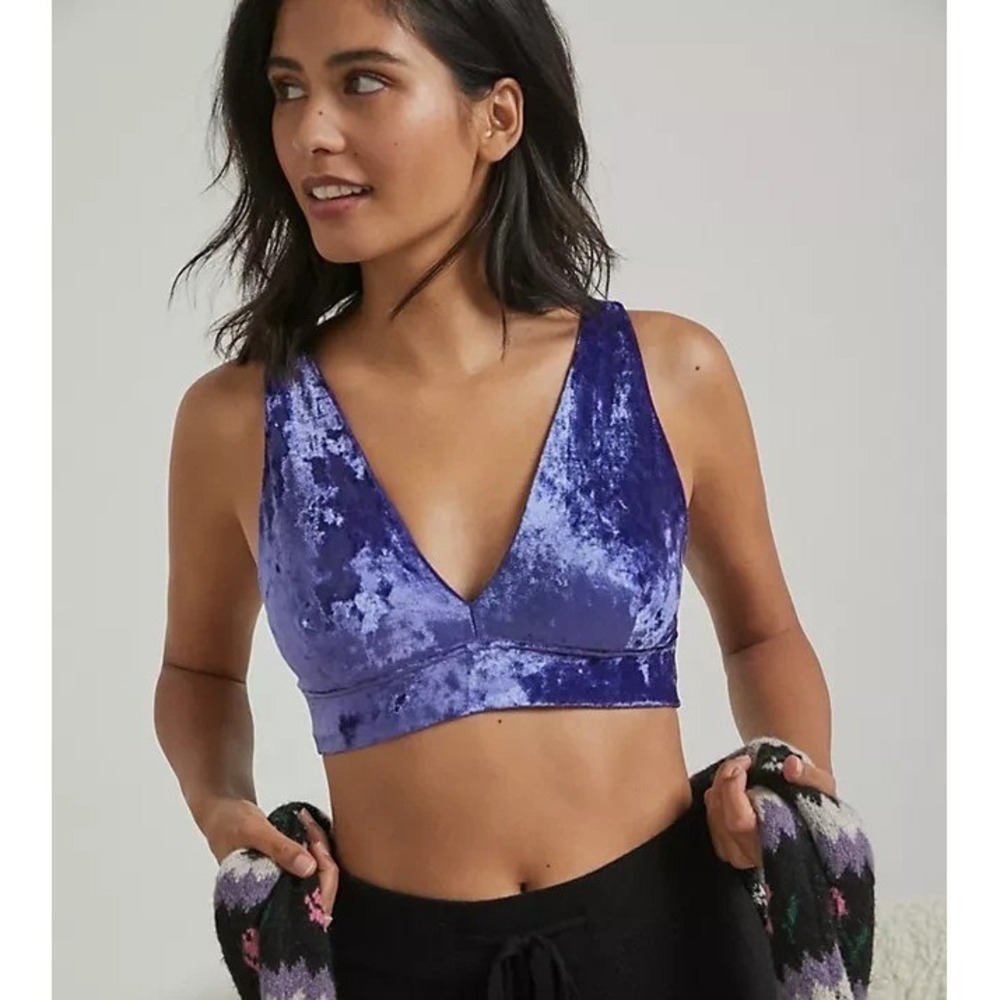 Anthropologie Corinthe Dark Blue Velvet V Neck Bralette Small Balletcore Boho